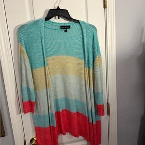 Lane Bryant Colorful Striped 3/4 Sleeve Cardigan